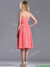 Best Spaghetti Straps Watermelon Dama Dress with Ruching and Bowknot