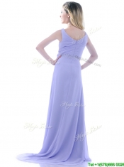 Brush Train Lavender Prom Dress with Beading and Hand Crafted Flower