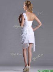 Cheap Column One Shoulder White Short Prom Dress with Zipper Up