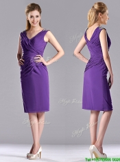 Cheap Column V Neck Knee-length Short Prom Dress in Purple