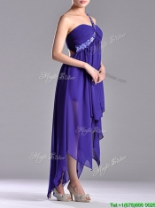 Cheap High Low One Shoulder Criss Cross Prom Dress with Beading