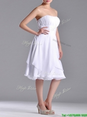 Cheap Strapless Chiffon White Prom Dress with Ruched Decorated Bust