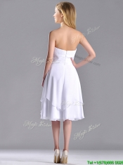 Cheap Strapless Chiffon White Prom Dress with Ruched Decorated Bust