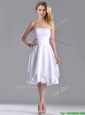 Cheap Strapless Chiffon White Prom Dress with Ruched Decorated Bust