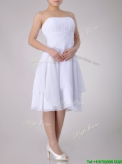 Cheap Strapless Chiffon White Prom Dress with Ruched Decorated Bust