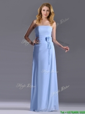 Cheap Strapless Hand Crafted Flower Long Dama Dress in Light Blue