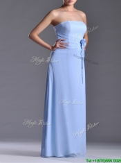 Cheap Strapless Hand Crafted Flower Long Dama Dress in Light Blue