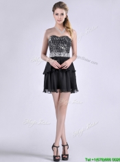 Cheap Sweetheart Black Short Prom Dress in Sequins and Chiffon