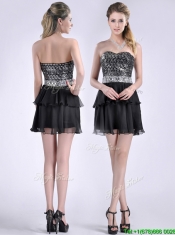 Cheap Sweetheart Black Short Prom Dress in Sequins and Chiffon