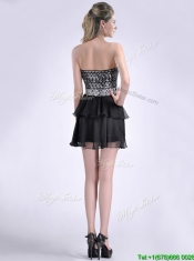 Cheap Sweetheart Black Short Prom Dress in Sequins and Chiffon