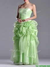 Classical Beaded and Bubble Organza Dama Dress in Yellow Green