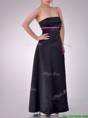 Classical Black Ankle Length Dama Dress with Hot Pink Belt
