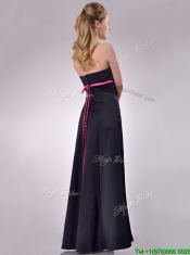 Classical Black Ankle Length Dama Dress with Hot Pink Belt