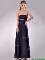 Classical Black Ankle Length Dama Dress with Hot Pink Belt