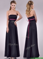 Classical Black Ankle Length Dama Dress with Hot Pink Belt