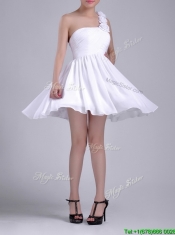 Classical Criss Cross White Prom Dress with Hand Crafted Flowers