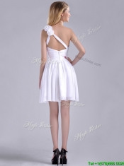 Classical Criss Cross White Prom Dress with Hand Crafted Flowers