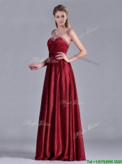 Classical Empire Sweetheart Wine Red Dama Dress with Beaded Top