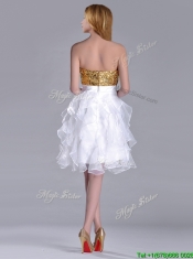Classical Organza Sequined and Ruffled  Dama Dress in White and Gold