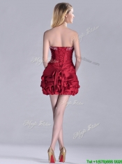 Classical Taffeta Wine Red Short Prom Dress with Beading and Bubbles
