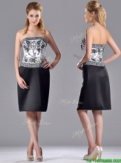 Column Strapless Knee-length Short Prom Dress with Embroidery