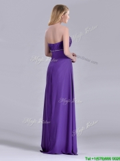 Column Sweetheart Ruching Purple Dama Dress for Celebrity