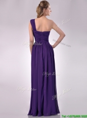 Discount Empire Beaded and Ruched Dark Purple Prom Dress with One Shoulder
