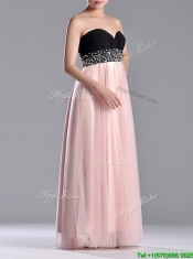 Modern Empire Beaded and Ruched Prom Dress in Baby Pink and Black