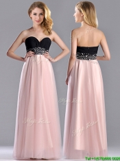 Modern Empire Beaded and Ruched Prom Dress in Baby Pink and Black Modern Empire Beaded and Ruched Prom Dress in Baby Pink and Black
