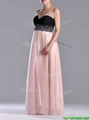 Modern Empire Beaded and Ruched Prom Dress in Baby Pink and Black