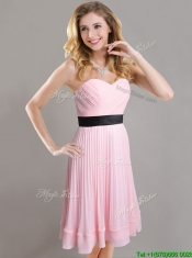Discount Empire Pleated and Black Belted Dama Dress in Baby Pink