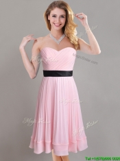 Discount Empire Pleated and Black Belted Dama Dress in Baby Pink