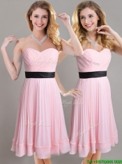 Discount Empire Pleated and Black Belted Dama Dress in Baby Pink