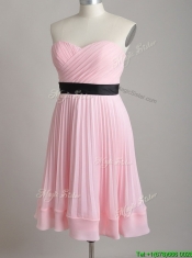 Discount Empire Pleated and Black Belted Dama Dress in Baby Pink