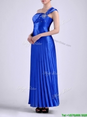 Discount Royal Blue Ankle Length Prom Dress with Beading and Pleats