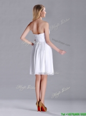 Discount White Strapless Short Dama Dress with Hand Made Flowers