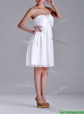 Discount White Strapless Short Dama Dress with Hand Made Flowers