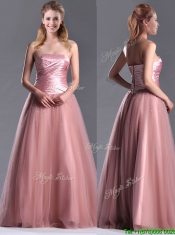 Elegant A Line Tulle Beaded Long Prom Dress in Peach