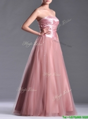 Elegant A Line Tulle Beaded Long Prom Dress in Peach