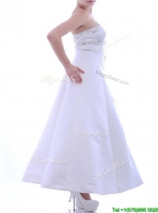 Elegant Ankle Length White Dama Dress with Embroidery and Beading