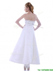 Elegant Ankle Length White Dama Dress with Embroidery and Beading