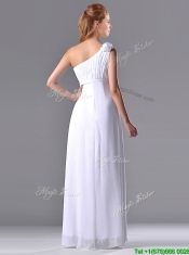 Elegant Empire Hand Crafted Side Zipper White Dama Dress with One Shoulder