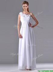Elegant Empire Hand Crafted Side Zipper White Dama Dress with One Shoulder