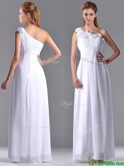 Elegant Empire Hand Crafted Side Zipper White Dama Dress with One Shoulder