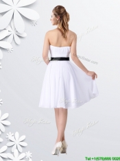 Elegant Empire Strapless Ruched and Be-ribboned White Prom Dress in Chiffon