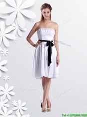 Elegant Empire Strapless Ruched and Be-ribboned White Prom Dress in Chiffon