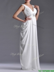 Elegant Empire V Neck Chiffon White Prom Dress for Graduation