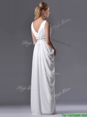 Elegant Empire V Neck Chiffon White Prom Dress for Graduation