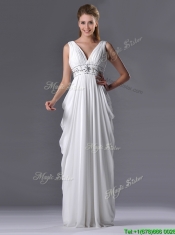 Elegant Empire V Neck Chiffon White Prom Dress for Graduation