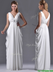 Elegant Empire V Neck Chiffon White Prom Dress for Graduation Elegant Empire V Neck Chiffon White Prom Dress for Graduation
